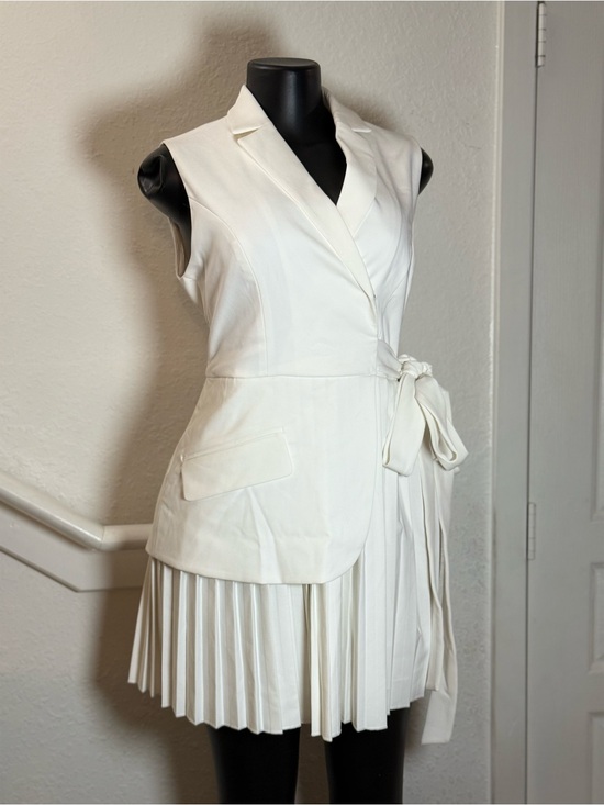 Commense Dresses & Skirts - Commense Cream Sleeveless Wrap Blazer Dress with Pleated Skirt